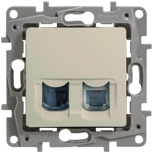 Розетка телефон+компьютер без рамки Legrand Etika 2-м. RJ11+RJ45 5е слоновая кость  картинка